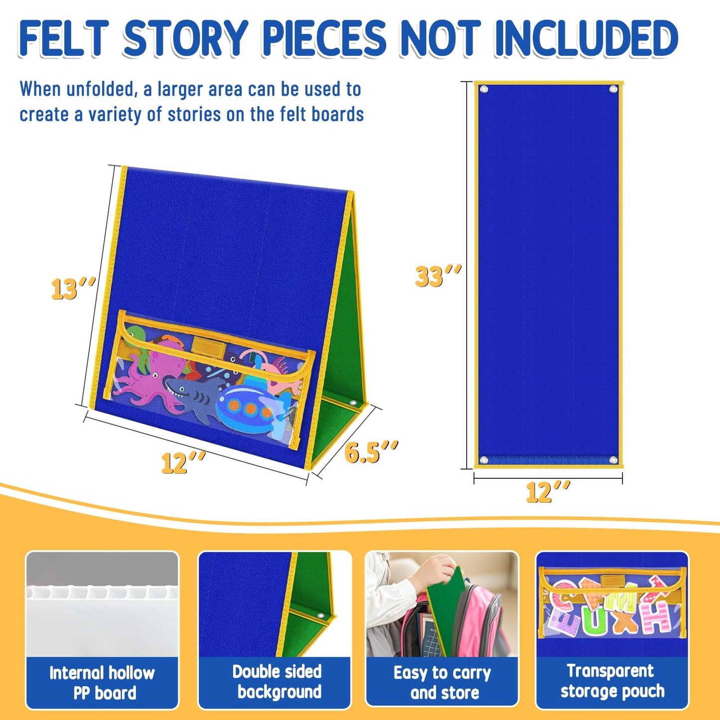 AKAYOK Felt Board - Double-Sided Flannel Board for Preschool Learning, Interactive Storytelling & Play | 33" x 12" Portable Felt Letter Board (Letters Not Included), Perfect for Desktop & Wall Use