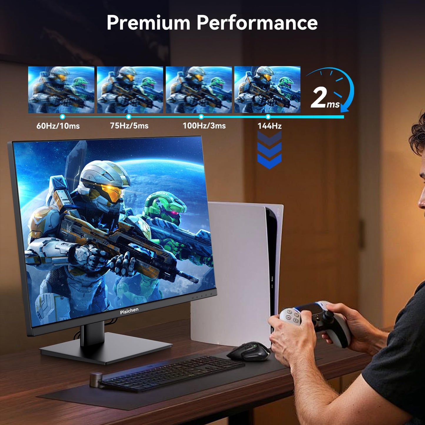 Pisichen Touchscreen Monitor 2K 144Hz 23.8 Inch QHD 2560x1440P Computer Monitor USBC HDMI DP Ports Eye Care Frameless VESA Mount