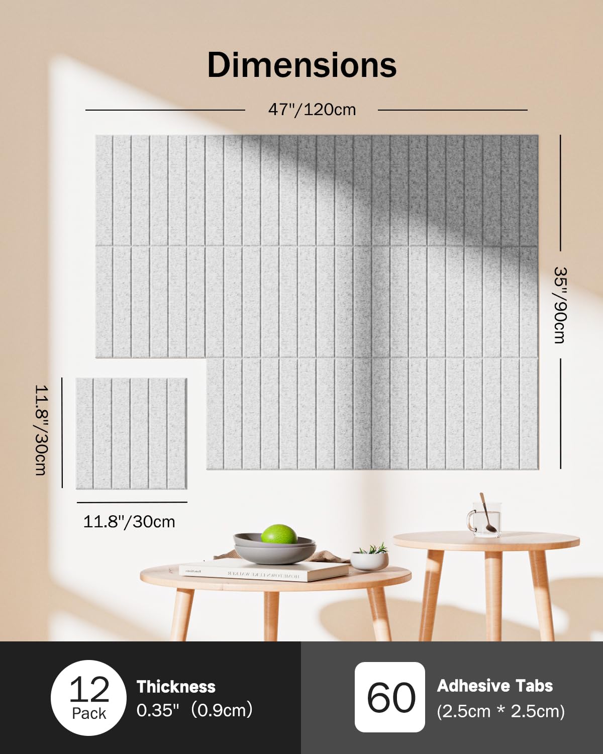 Woovio Large Cork Board, 48" X 36" Bulletin Board, 12 Pack Felt Pin Boards Cork Boards for Walls Office Home Decor, Classroom with 60 Safe Removable Adhesive Tabs Grey