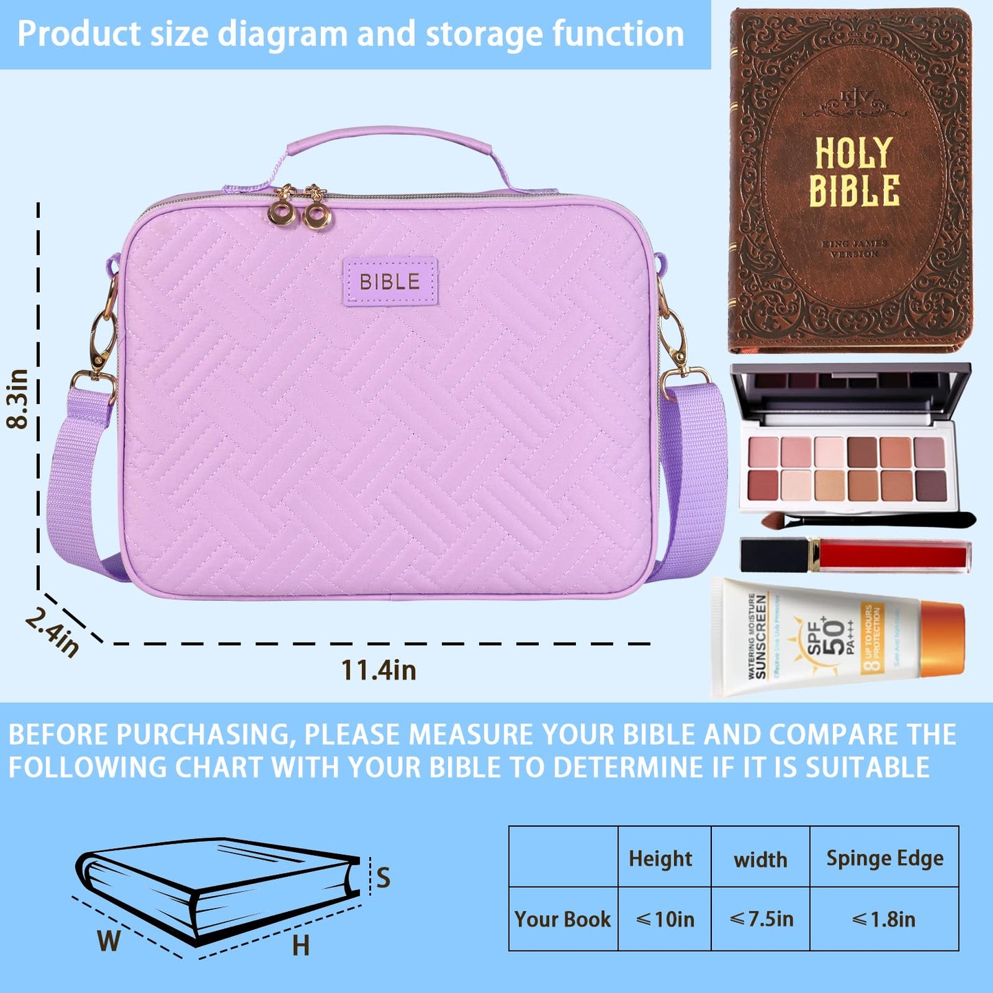 Bible Cover for Women Bible Case, Large Bible Bag, Bible Study Supplies Bible Journaling Kit Book Carrying Case with Bible Highlighters Tabs, Valentines Day Christian Gifts for Women(Purple)