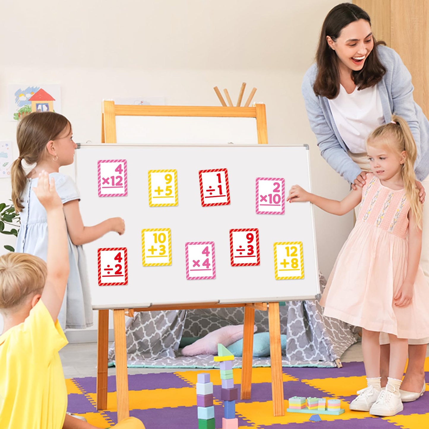 Math Flash Cards Set of 5 Addition Subtraction Division Multiplication Make 10 Games 276 Math Learning Double-Sided Flashcards with 5 Rings 2 Quick Answer Bells for Kids Kindergarten 1st 2nd 3rd Grade