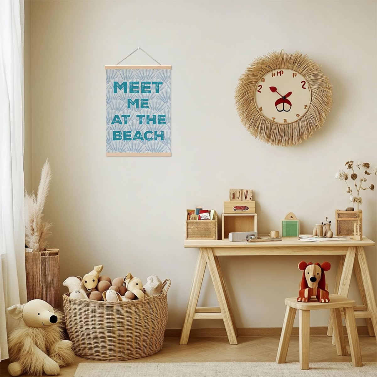 CQM Coastal Cowgirl Beach Room Decor Poster Hanger - Meet Me At The Blach, Aesthetic Seashell Wall Hanging Banner for Bedroom Classroom, Blue Posters Hangers Beach Decor for Girls Room