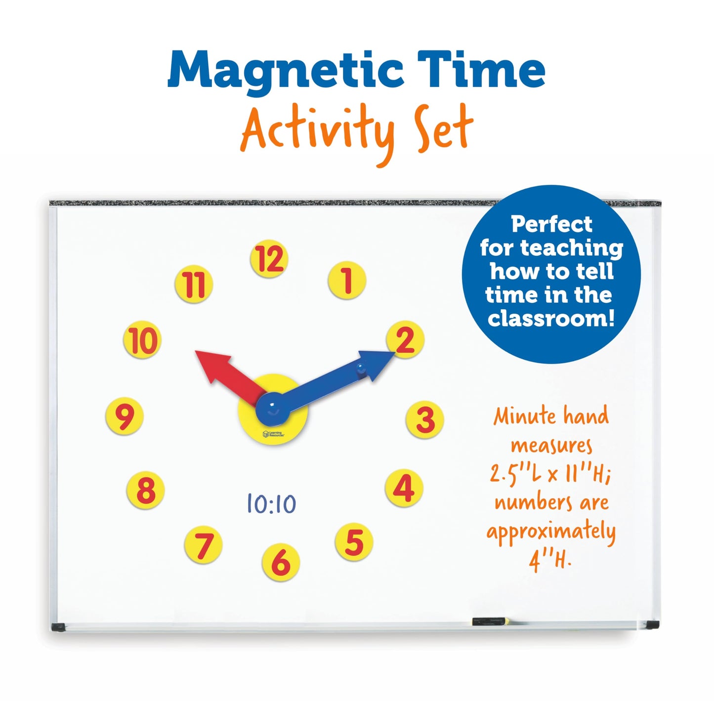 Learning Resources Magnetic Time Activity Set, Homeschool, Time Telling, Basic Math Skills, Giant Demo Clock, Whiteboard Accessories, Grades K+