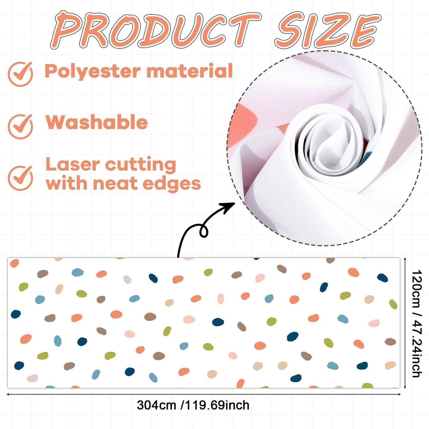 120x47 in Bulletin Board Fabric Background Back to School Classroom Decoration Large Polyester Photography Backdrop for Class Home Office Wall Decor Pillows Curtains Crafts Boho Dot