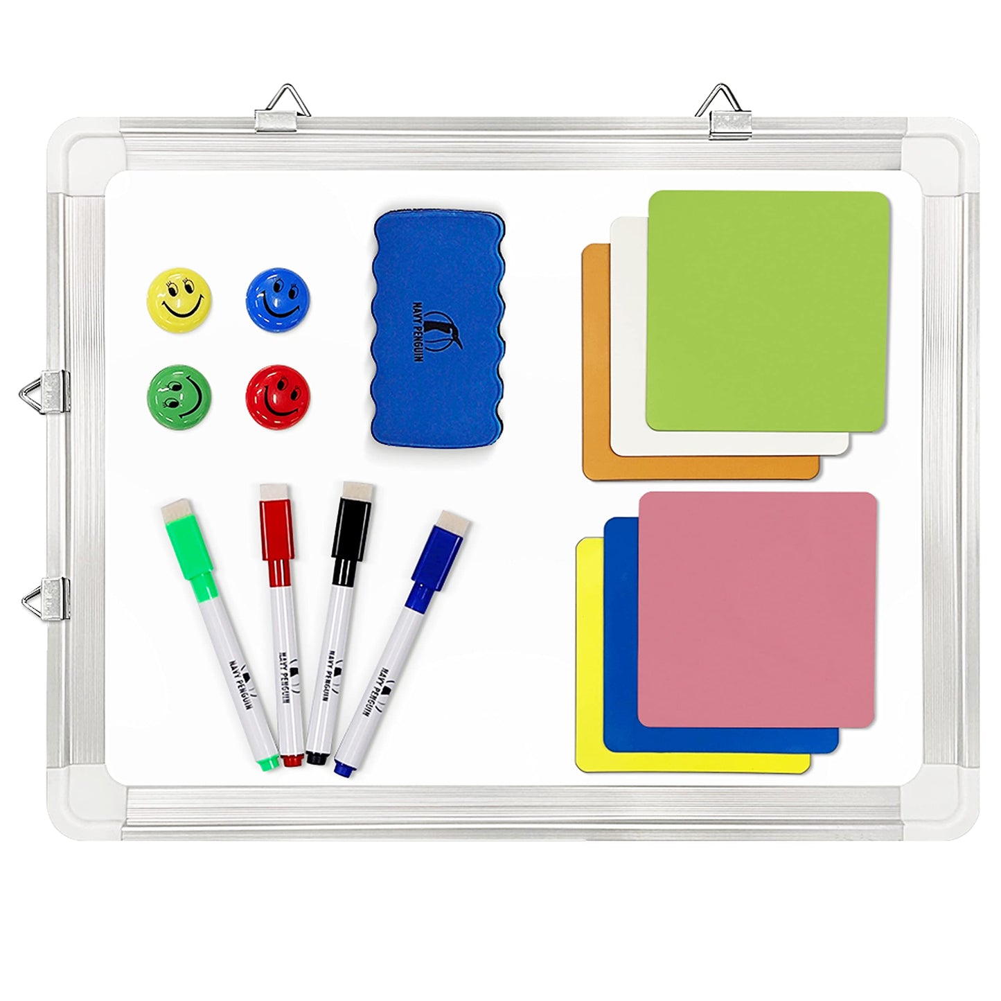 Whiteboard Set - White Board 15 x 12 in with 1 Dry Erase Eraser, 4 Dry Wipe Markers, 4 Magnets and 6 Magnetic Labels - Small Wall Hanging Reminder Magnetic Board for Home, Office, Cubicle and Desk
