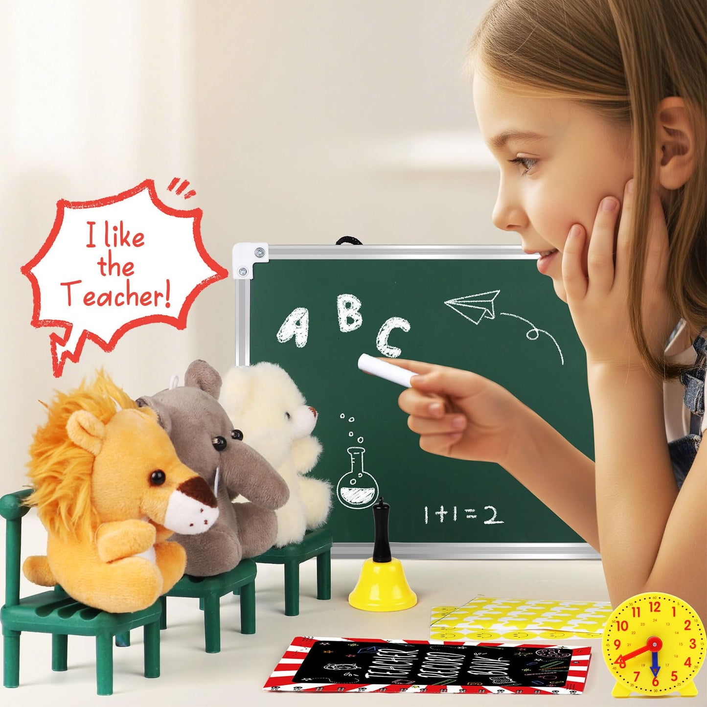 Alritz Pretend Play Teacher Set, School Stuff, Role Play Preschool Learning Activities Classroom Set for Girl Boys Include Dolls, Toy Laptop, Black Board, Birthday Gift 5 6 7 8 9+ Years Old