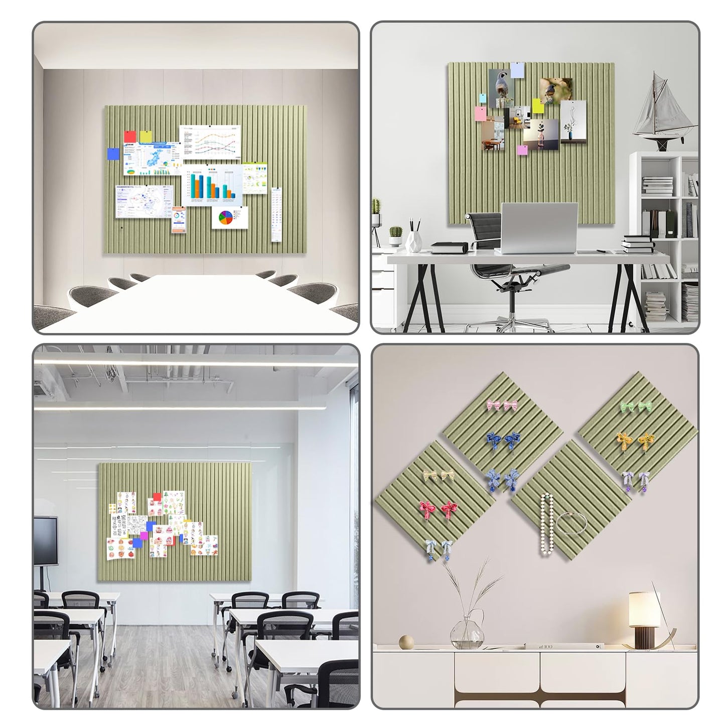 Large Cork Boards for Walls 48"x 36" - 1/2” Thick Bulletin Board, 12 Pack Felt Wall Tiles with Safe Removable Adhesive Tabs, Pin Board Cork Board for Office - Sage Green