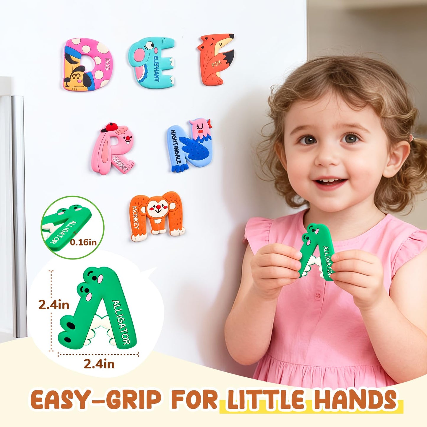 JoyCat Magnetic Letters, Soft PVC Animal Fridge Magnets for Toddlers & Kids, 26 Large Uppercase Alphabet ABC Refrigerator Magnets, Preschool Educational Learning Toys, Cute Baby Gifts for Boys & Girls
