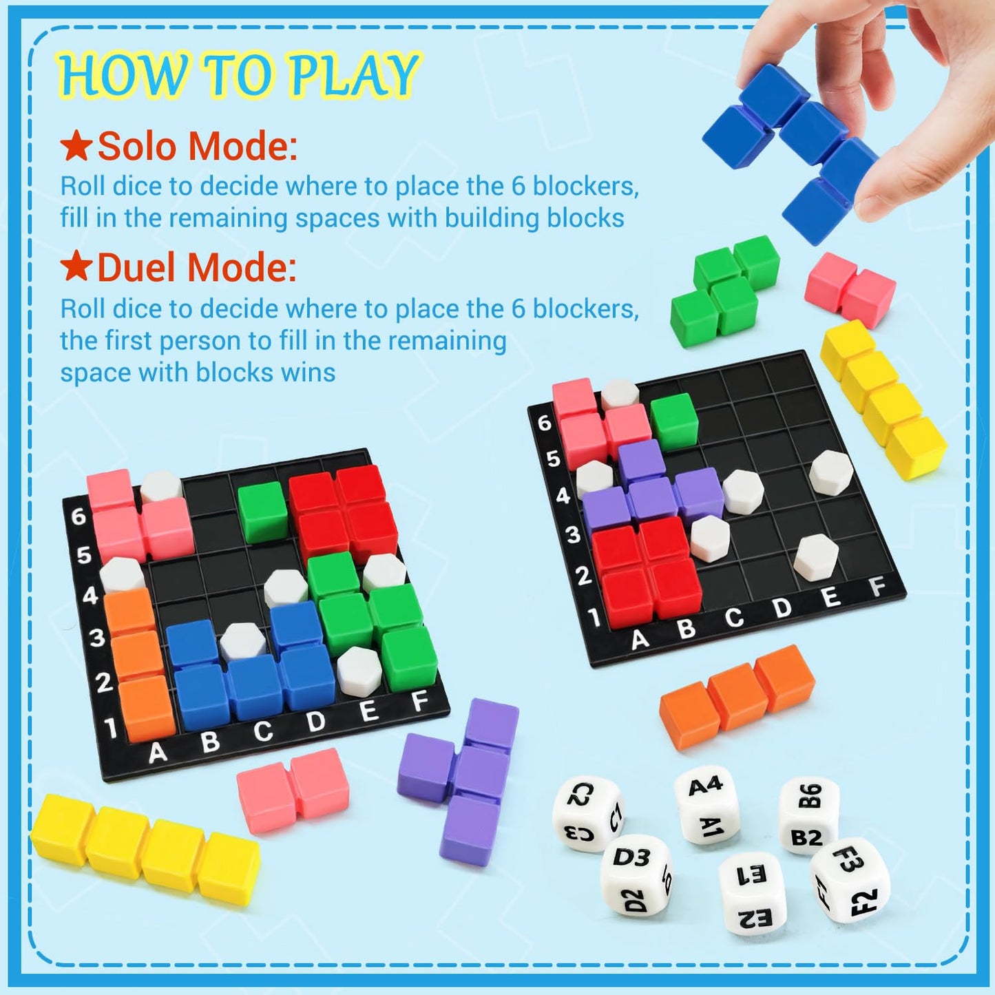 4 Players STEM Puzzle Game The Brain Square with 160000+ Solutions Pattern Matching Blocks Brain Teaser Toy Roll Dice & Race Your Opponent to Fill Grid for Kids Birthday Graduation