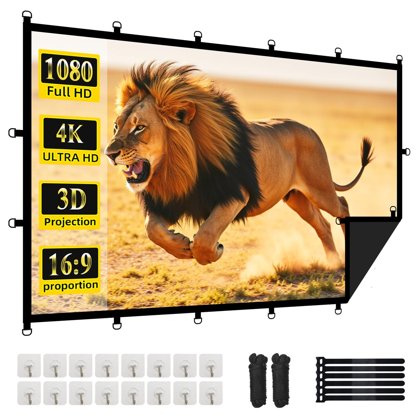 Outdoor 120in Projector Screen, Washable Black Backing Movie Screen Foldable Wtinkle-Free Projection Screen for Indoor/Outdoor Home Theater, Camping, Office, 16:9 4K HD Projector for Movies On Wall