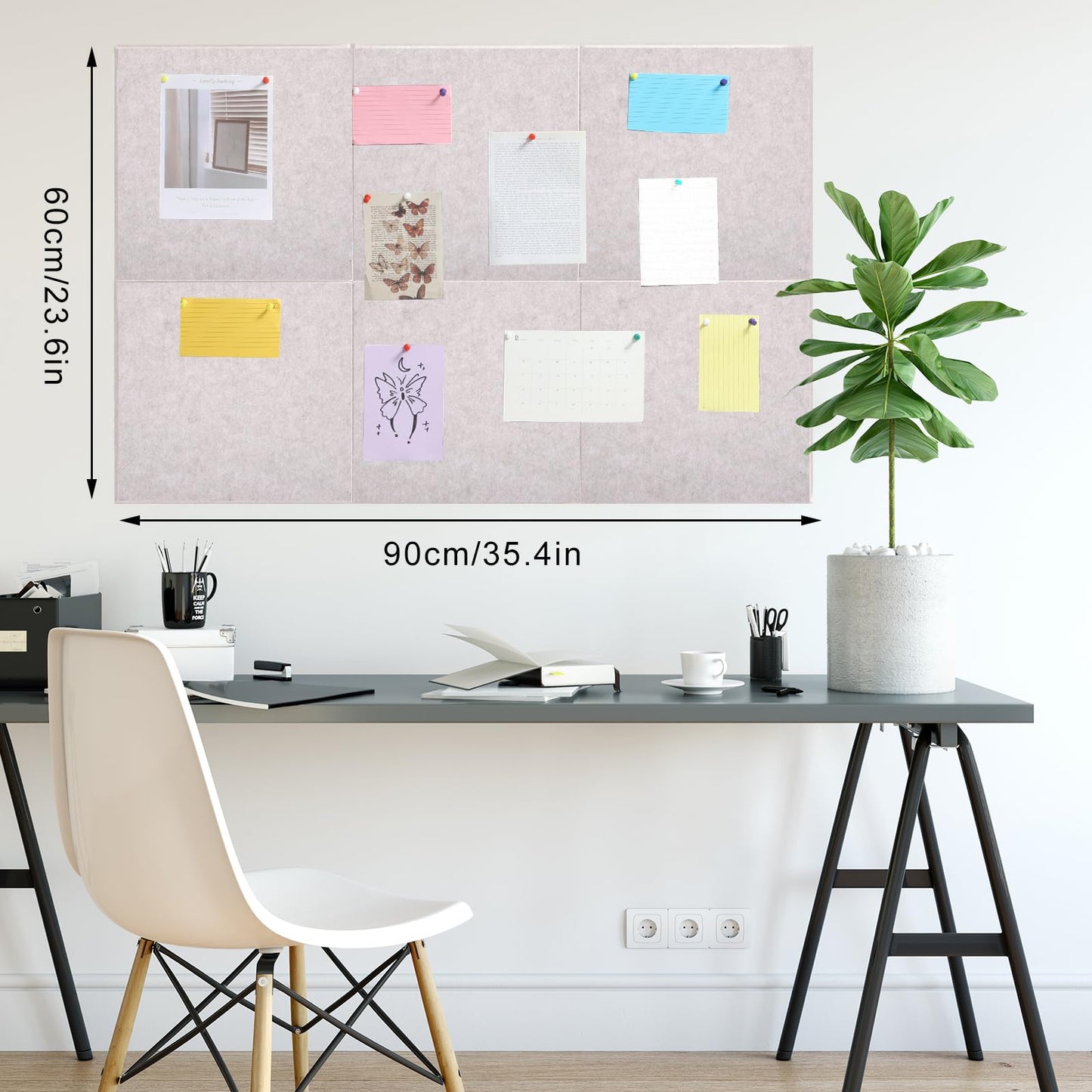 Large Cork Board 36" x 24", 6 Pack Felt Bulletin Board with 30 Pushpins, Cork Boards Alternative with Self-Adhesive Strips, Felt Wall Tiles Pin Boards for Walls Office Home School Decor-Light Tan