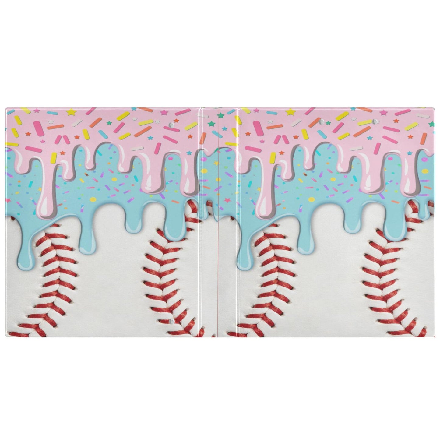 Baseball Red White Stripe Pattern Round Ring Binders 1.5 Inch Ice Cream 3 Ring Clipboard Binder for Office School Work Supplies File Folder 200 Sheet Capacity