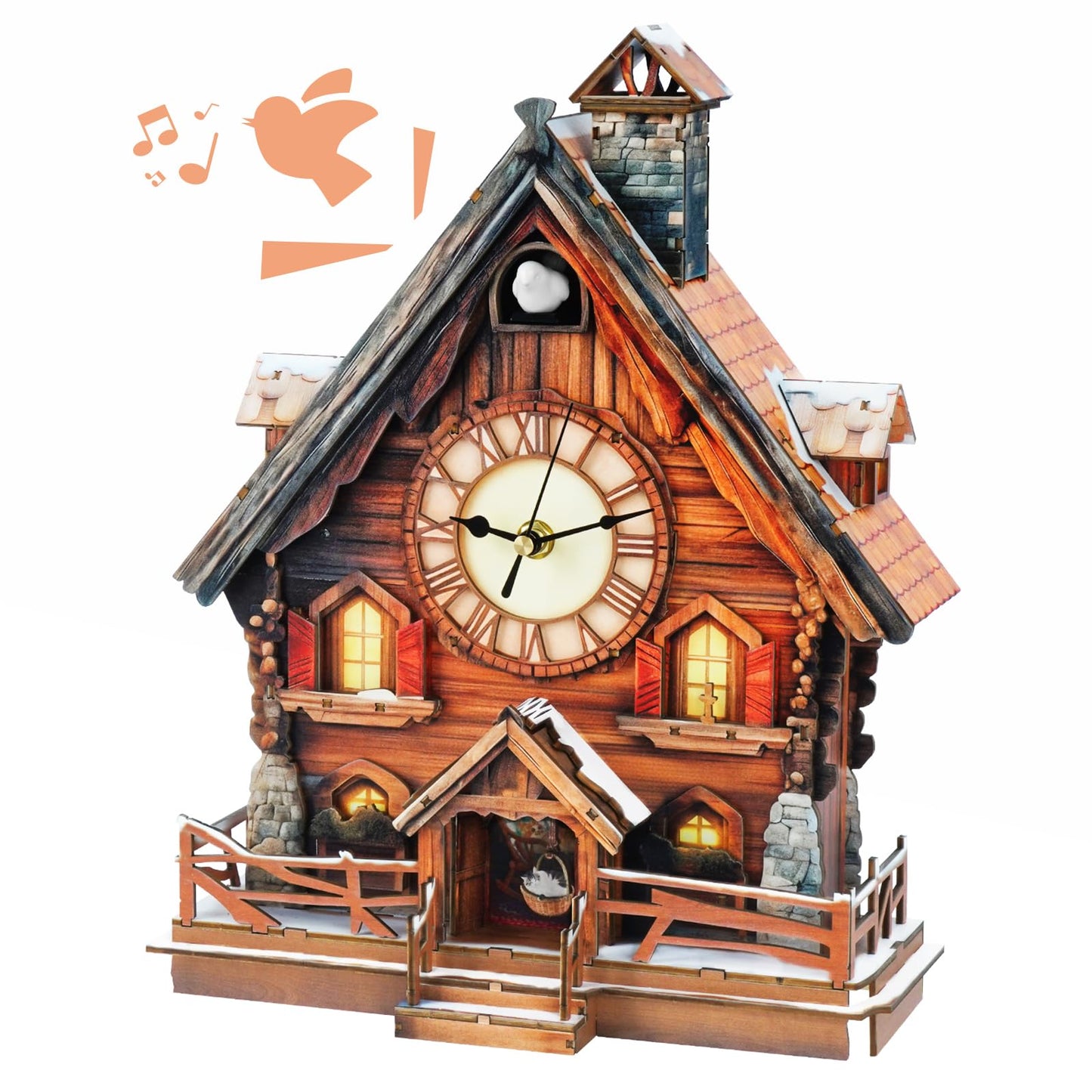3D Puzzle for Adults Clock,Swiss Chalet Cuckoo Clock Model Kit-Mechanical DIY Pendulum Clock with Roman Numerals-Desk Home Office Decor Personalized Gifts for DIY Lover