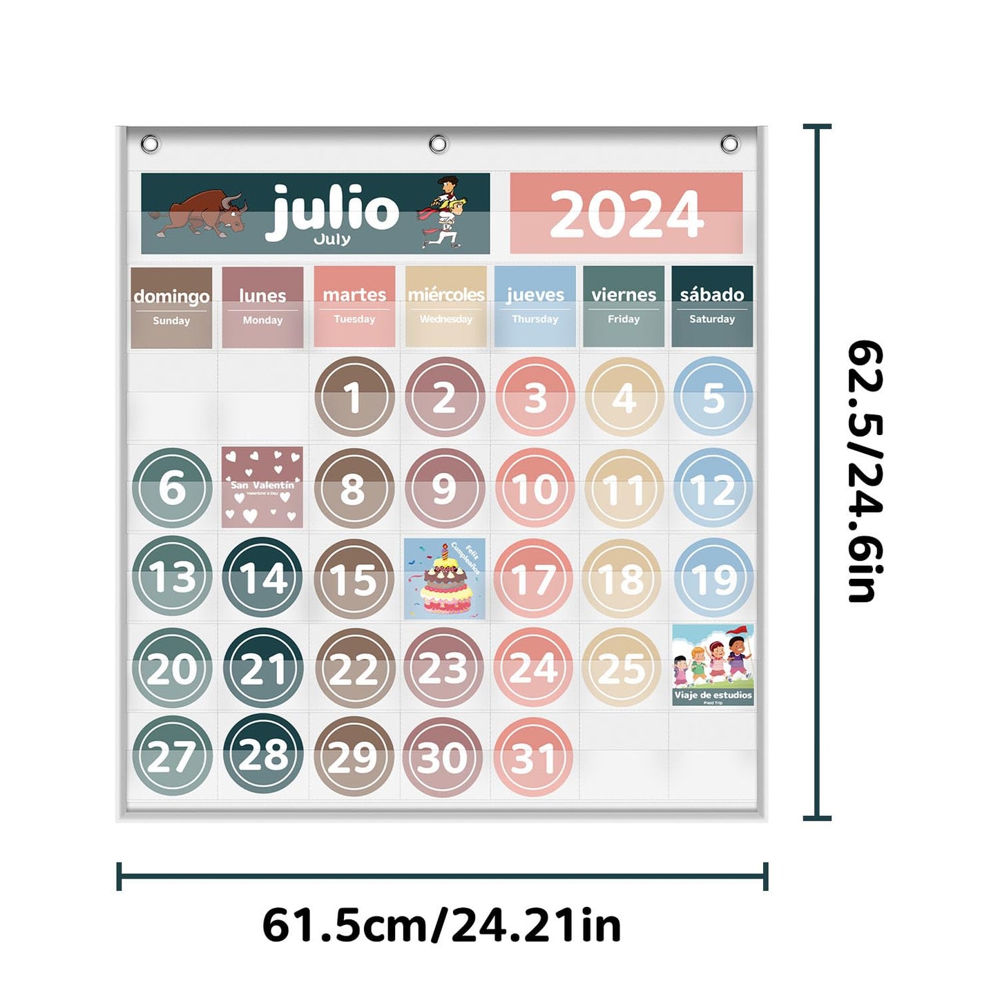 Monthly Calendar Pocket Chart for Classroom, Printed Days of The Week with Cards, Learning for Home or Kindergarten, Teacher Must Have Supplies That Fits Any School Décor (Spanish White)