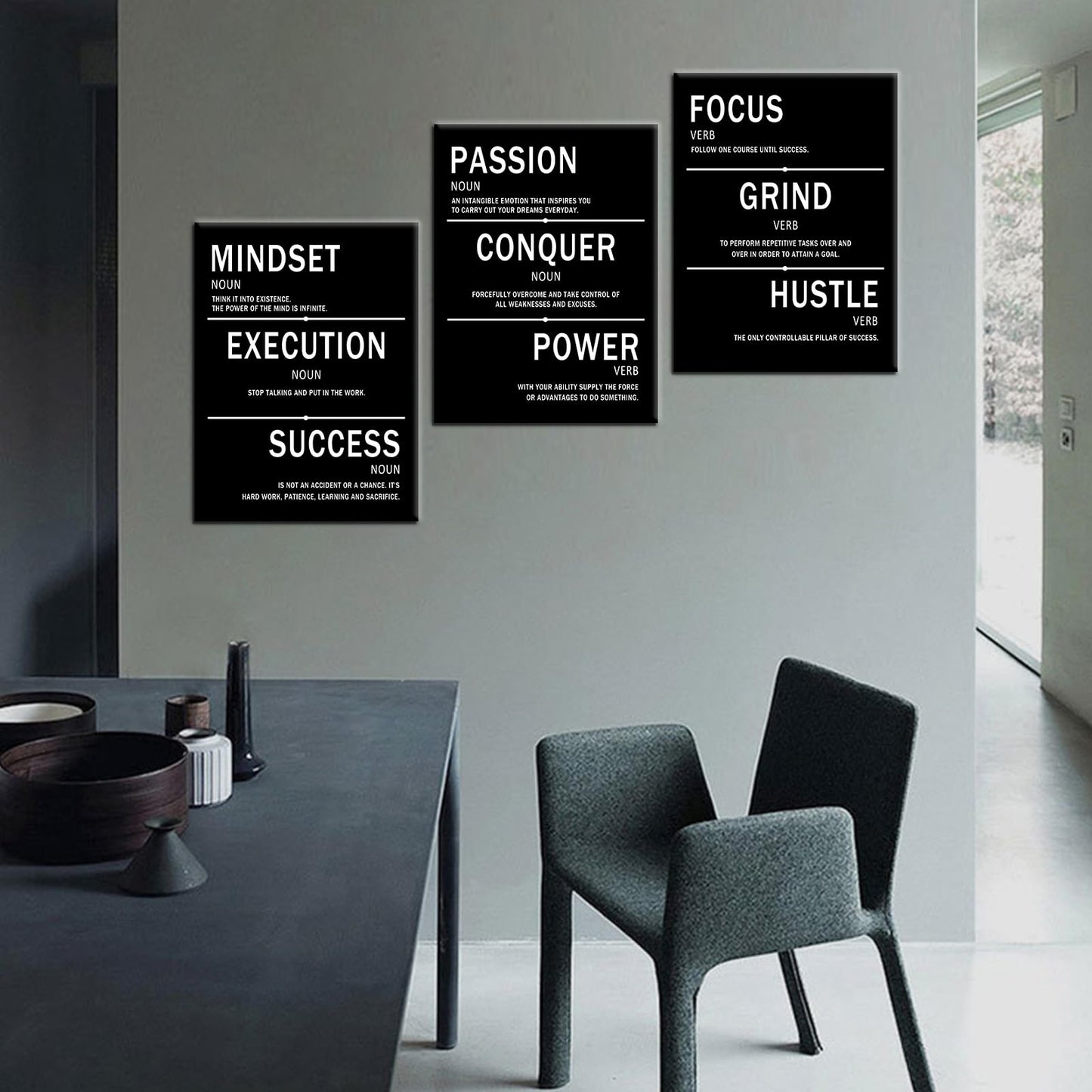 PSYYSP Mindset Execution Success Motivational Canvas Office 3 Piece Print Wall Art Inspirational Poster Painting Modern Inspiring Artwork for Bedroom Office Decoration Ready to Hang [36''W x 16''H]