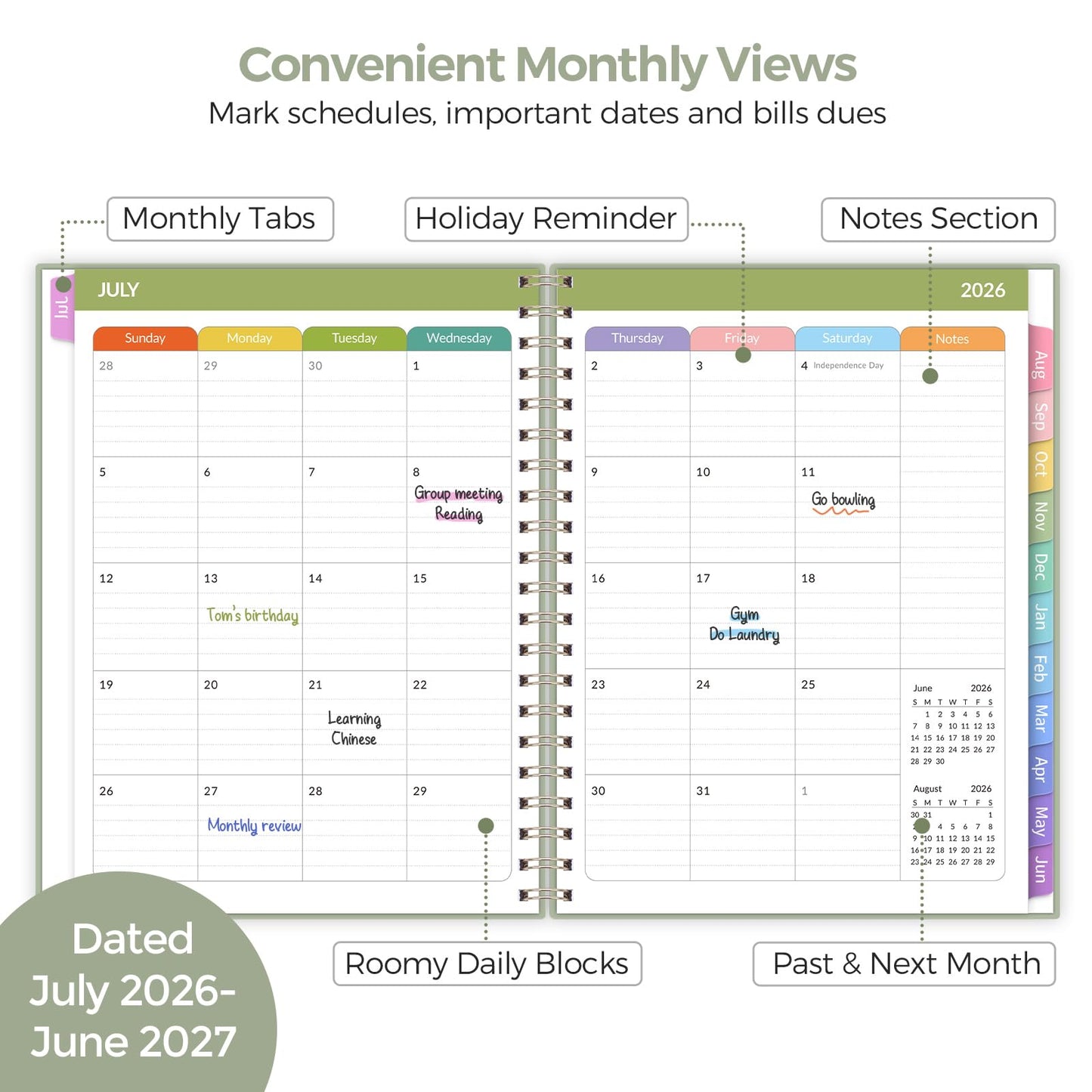 SKYDUE Teacher Planner 2026-2027 Academic Year, 8.5" x 11" Lesson Plan Book, July 2026-June 2027, 162 Pages, Monthly Tabs, Stickers, Weekly Lesson Planning, Student Tracking & Classroom Organization, Green