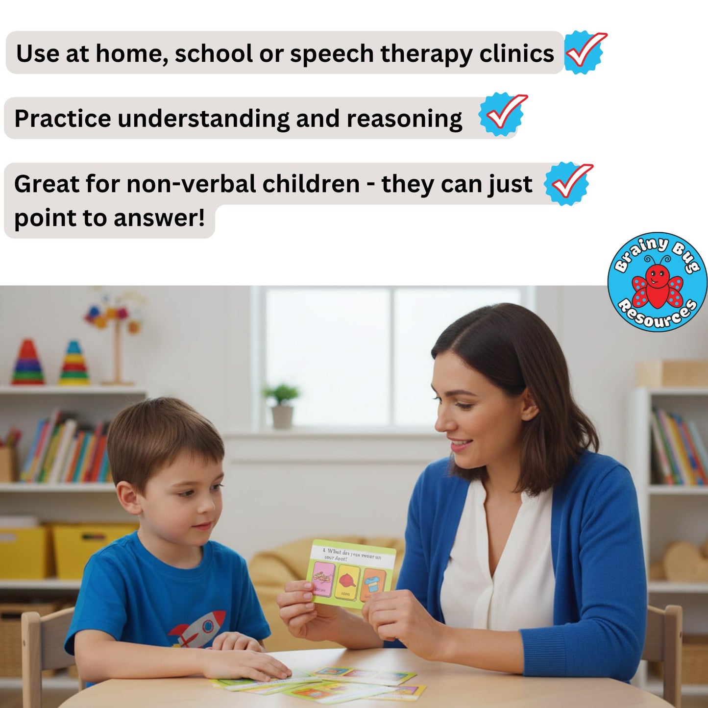 Brainy Bug Verbal Reasoning Flashcards | English Question & Answer Cards | 60 Questions | Two Levels of Difficulty | ESL | Special Needs | Home Schooling