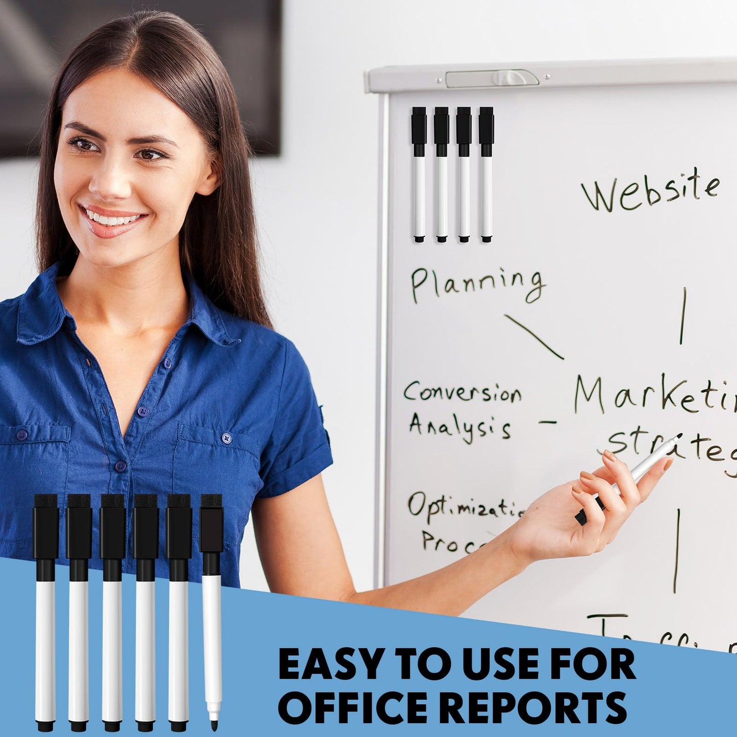 Kosiz 200 Pcs Magnetic Dry Erase Markers Fine Point Tip Whiteboard Markers with Eraser Cap Magnetic Dry Erase Pens Erasable Pens for Whiteboard Dry Boards(Black)