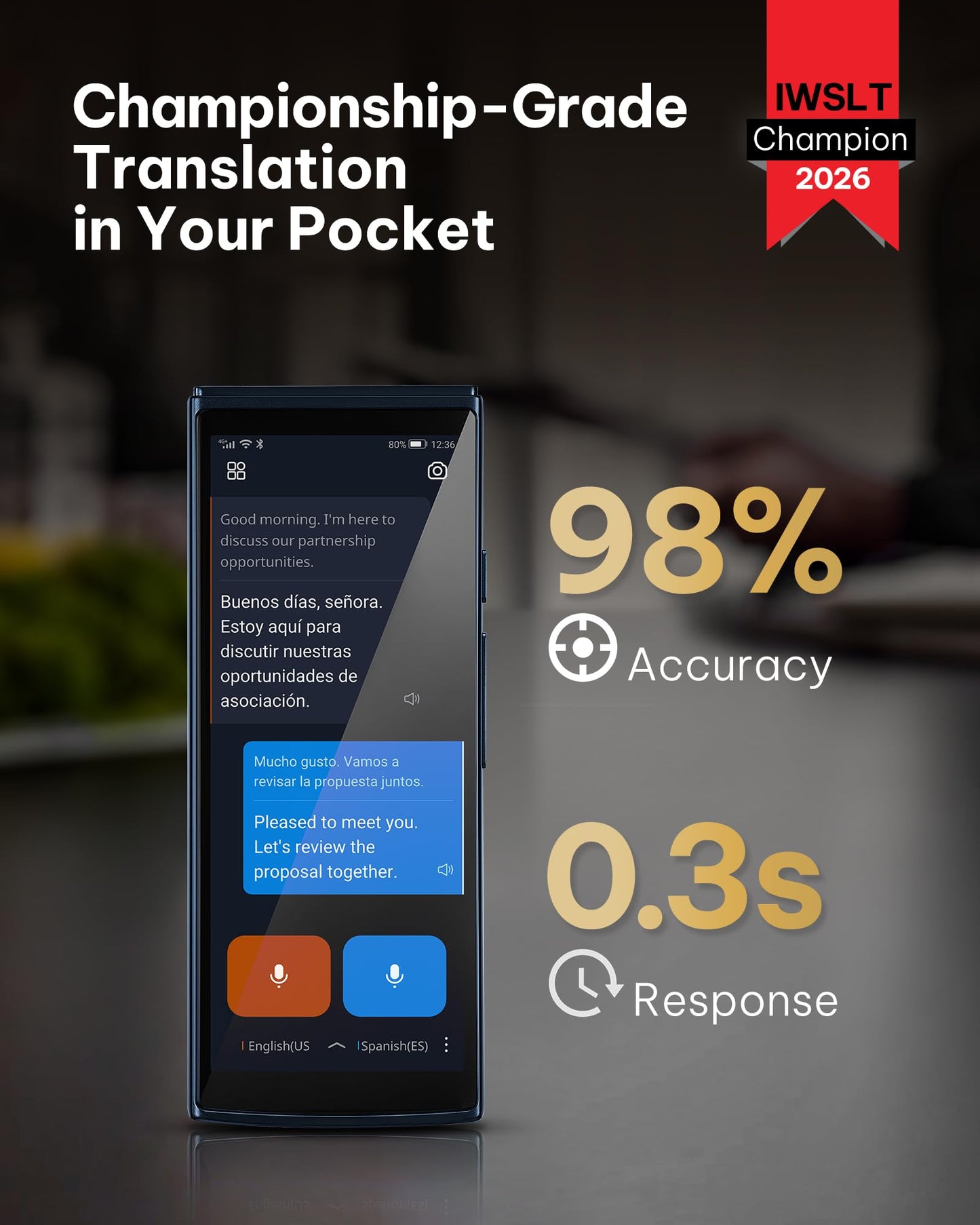 iFLYTEK AI Language Translator Device — 2-Year Free Global Data & Real-Time Voice Translation Device, HIPAA-Compliant, 60 Languages & 18 Offline Packs for Business and Travel, Blue