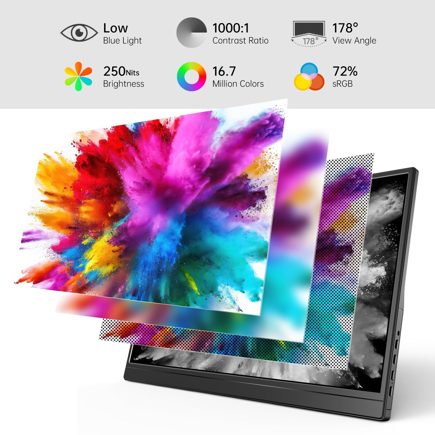 Yxk Portable Monitor 15.6 Inch 1080P 60Hz IPS HDR Ultra-Slim Travel Monitor with Dual Speakers USB-C HDMI Second Screen for Laptop PC Mac Phone Xbox PS4/5 Switch, VESA Kickstand, Zero Frame Gaming