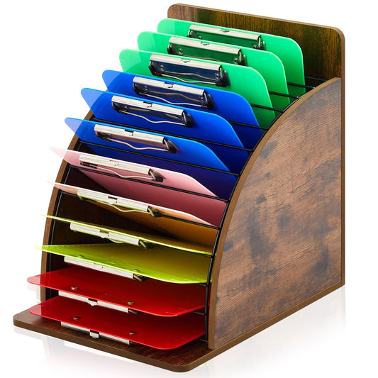 Wonderjune Wooden Clipboard Holder Storage Metal Rack with Raised Side Panel Clipboard Organization for Classroom Office School Teacher, Clip Boards Not Included (Black Vintage)