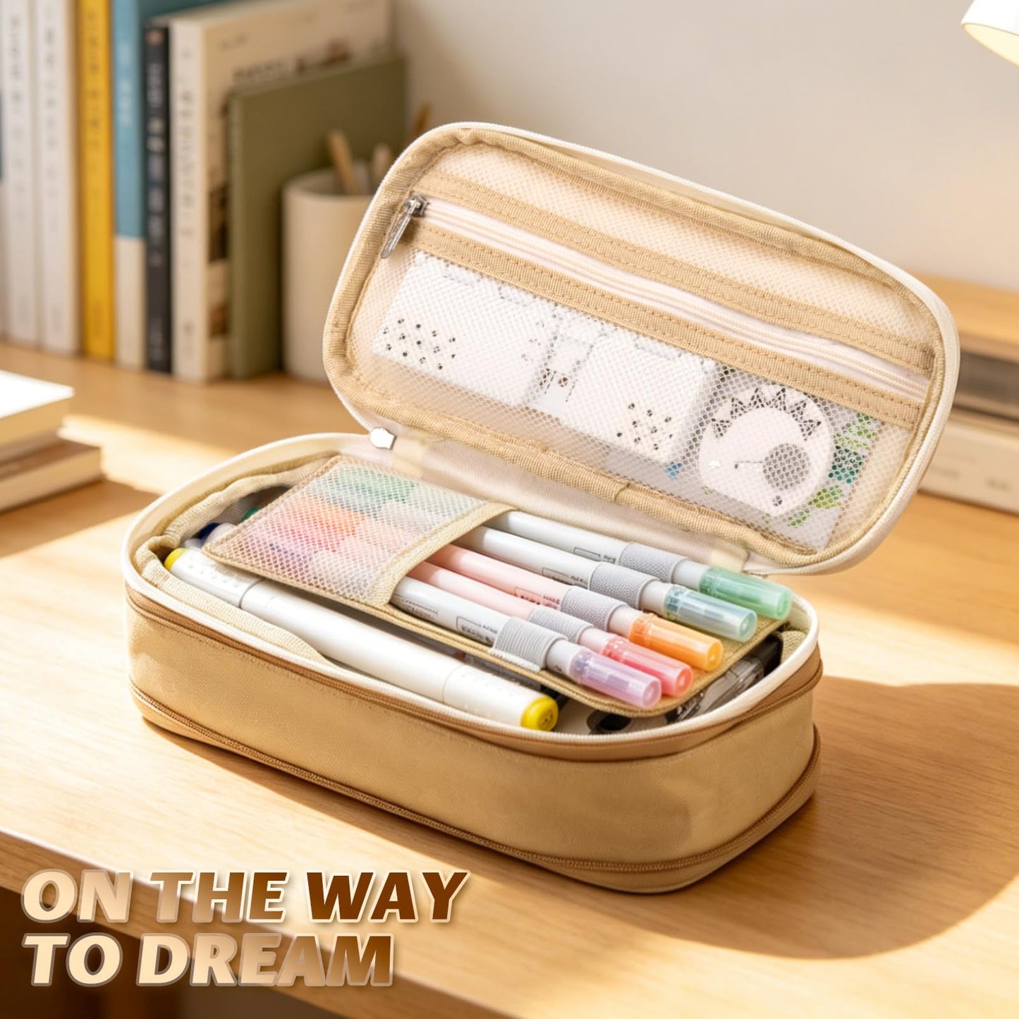 EASTHILL Big Capacity Pencil Pen Case Office College School Large Storage High Capacity Bag Pouch Holder Box Organizer Khaki