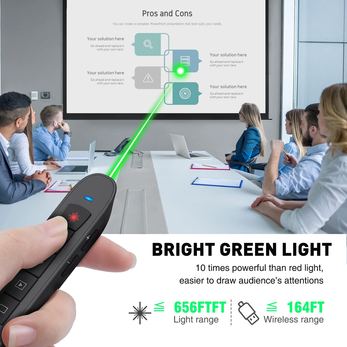 Green Light Clicker for Teachers–USB-C Rechargeable Presentation Clicker, Plug & Play Wireless Remote for PowerPoint/Keynote/Google Slides on Mac, Windows & Laptop, with Hyperlink & Volume Control