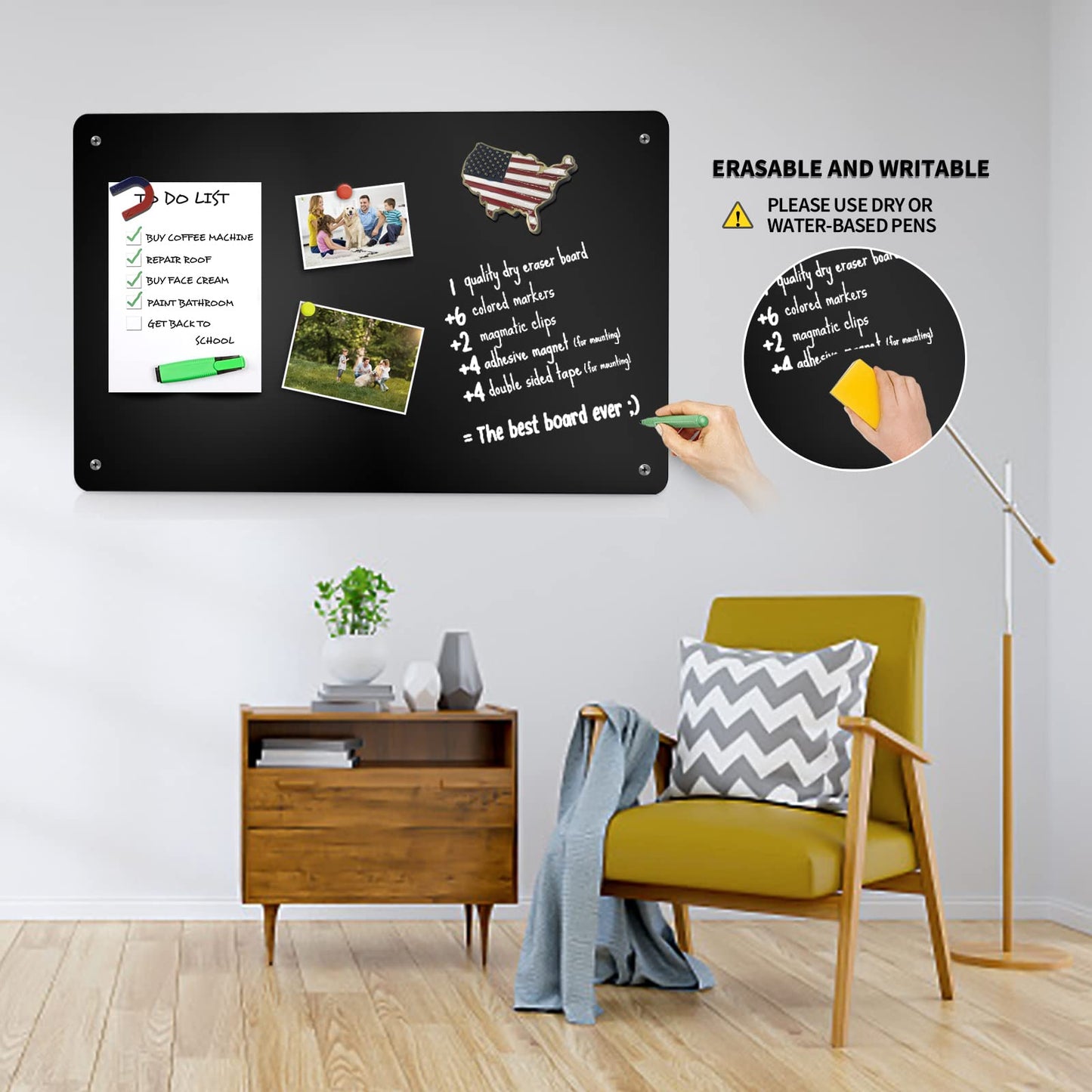 Magnetic Board, 17.1" x 11.8" Magnet Display,for Magnets and Bulletin Board,Suitable for Wall, Refrigerator, Compartment, Cabinet etc,Comes with Dual Lock Tape for Easy Hanging (Black)