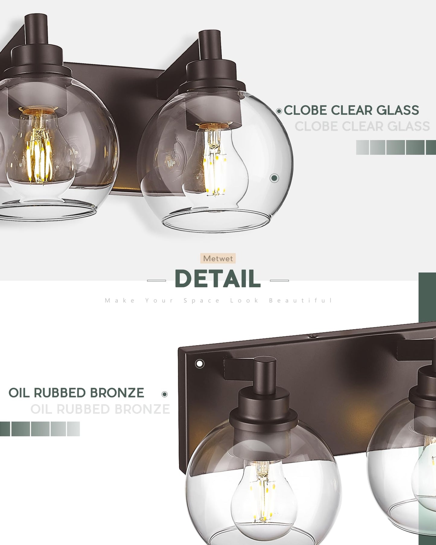METWET 5-Light Bathroom Vanity Light Fixtures, Oil-Rubbed Bronze, Globe Clear Glass Shade, Model VL195-ORB-5, 32 Inch Modern Sconces