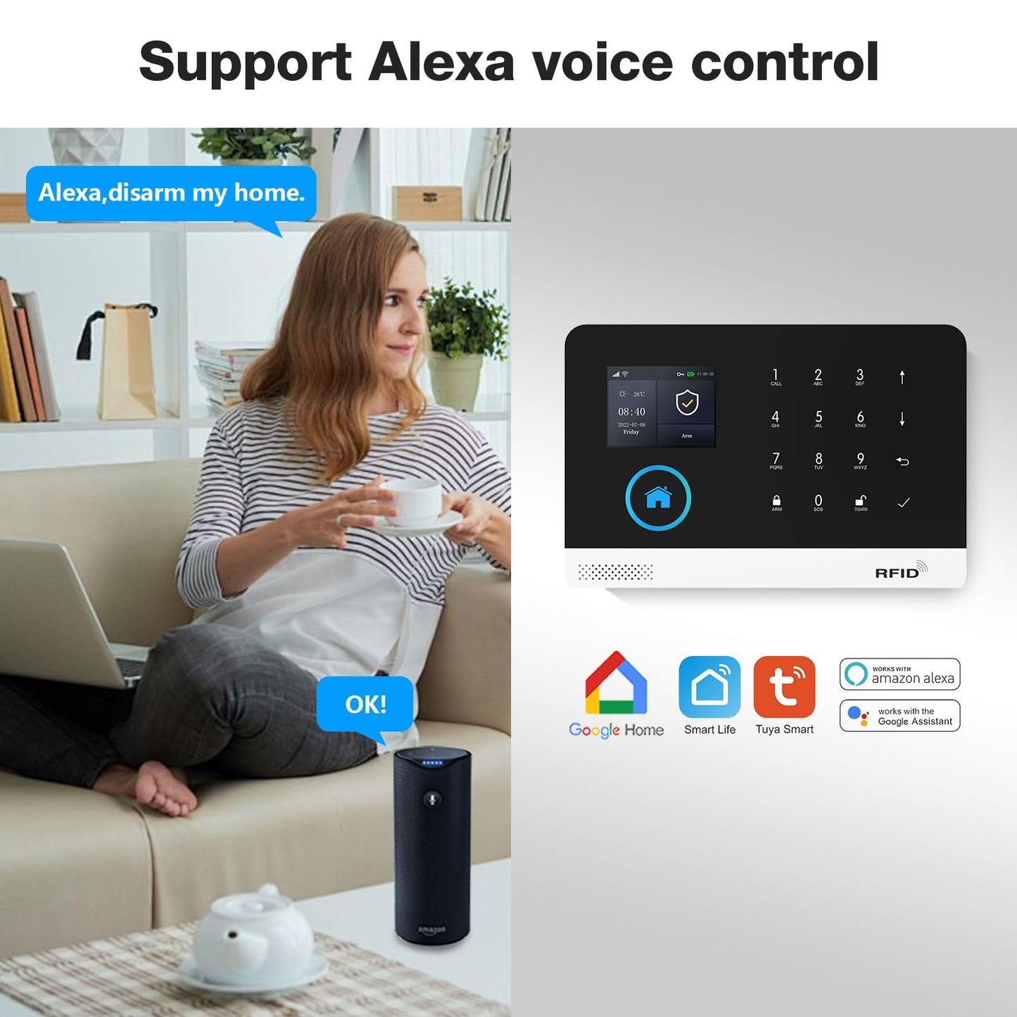 PGST Home Security Systems for House, Wireless Home Security Alarm System, Door/Window Sensor Motion Sensors with App Alert, WiFi+GSM 4G Home Alarm System No Subscription（103-F）