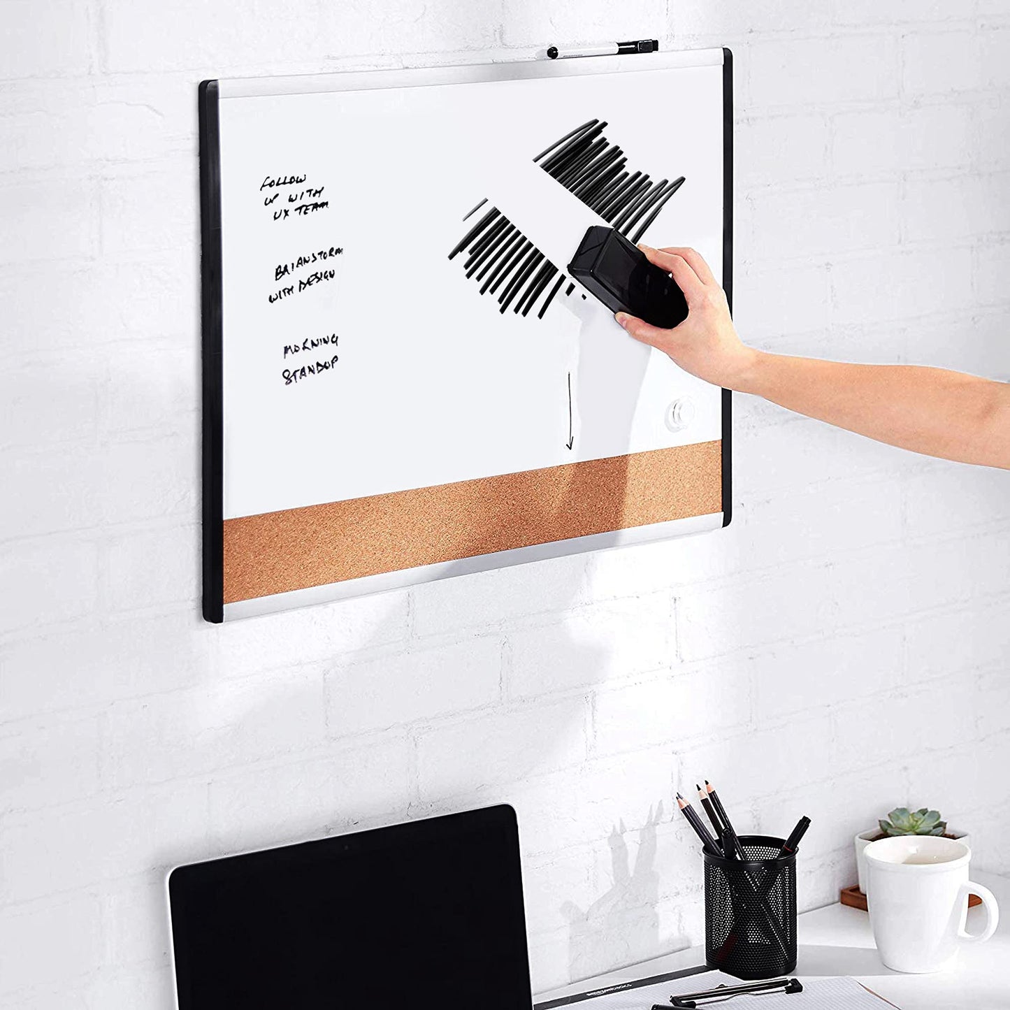 Amazon Basics Dry-Erase Whiteboard Erasers with Soft Pile, for School, Office, Home, and Classroom, Black, 4-Pack