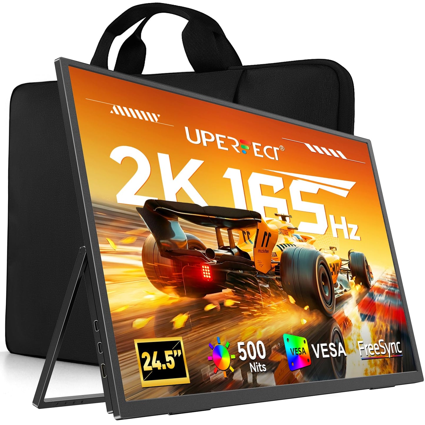 UPERFECT Portable Monitor, 24.5" 2K 165Hz 500Nits 0.1ms FreeSync HDR IPS Gaming Monitor with Stand VESA USB-C Mini HDMI, Large Second Screen for Laptop, Computer, Phone, Mini PC, Game Consoles