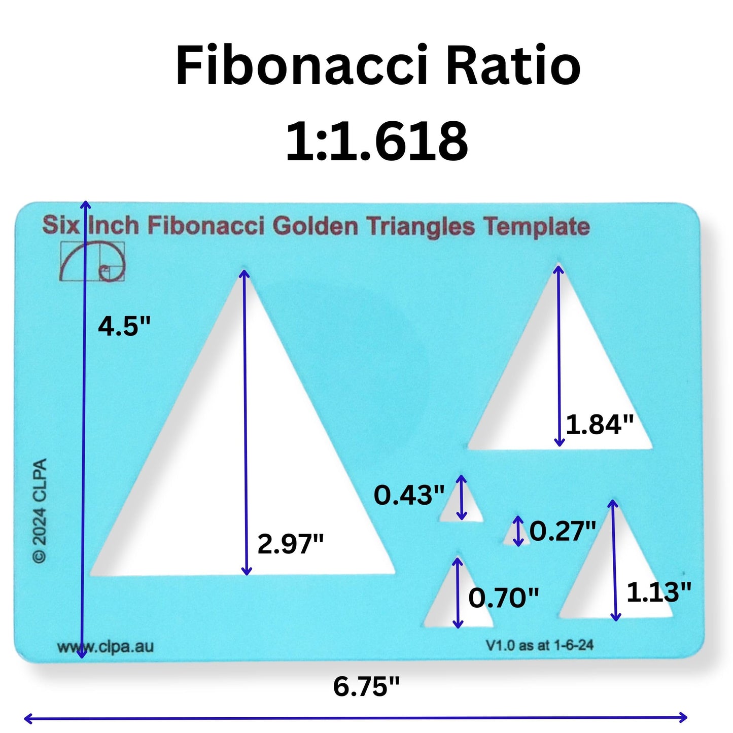 6" Triangle Stencil Template — Golden Ratio Tool for Drawing — Fibonacci Template — Geometric Stencil for Art, Drafting and Quilting — Clear PETG — Made in Australia
