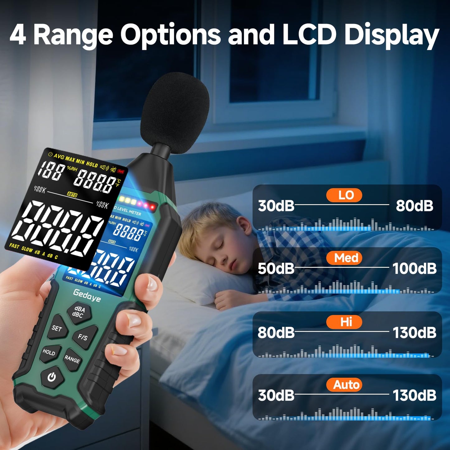 Power Supply Available Decibel Meter, Gedaye Sound Level Meter, A/C Weighted SPL Meter, Noise Measure Device 30-130dB, Noise Detector Sound Monitor Decibel Reader Classroom Factory Noisy Neighbor