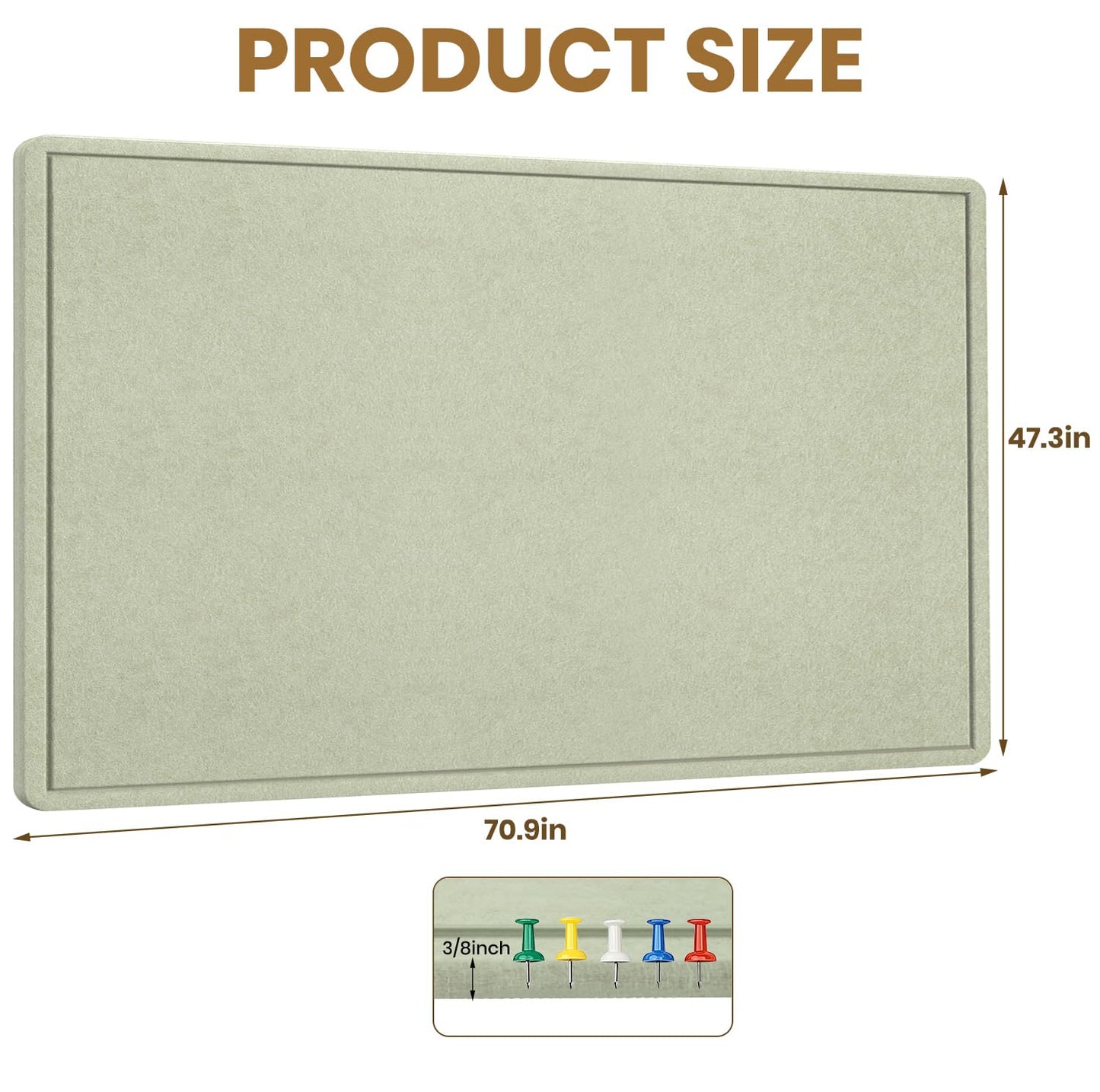 Large Bulletin Board, 72 X 48 inches Cork Board with 30 Pushpin, 6' x 4' Felt Cork Board Notice Pin Board, Self-Adhesive Vision Board Mood Board Foldable Photo Board for Wall - Sage Green