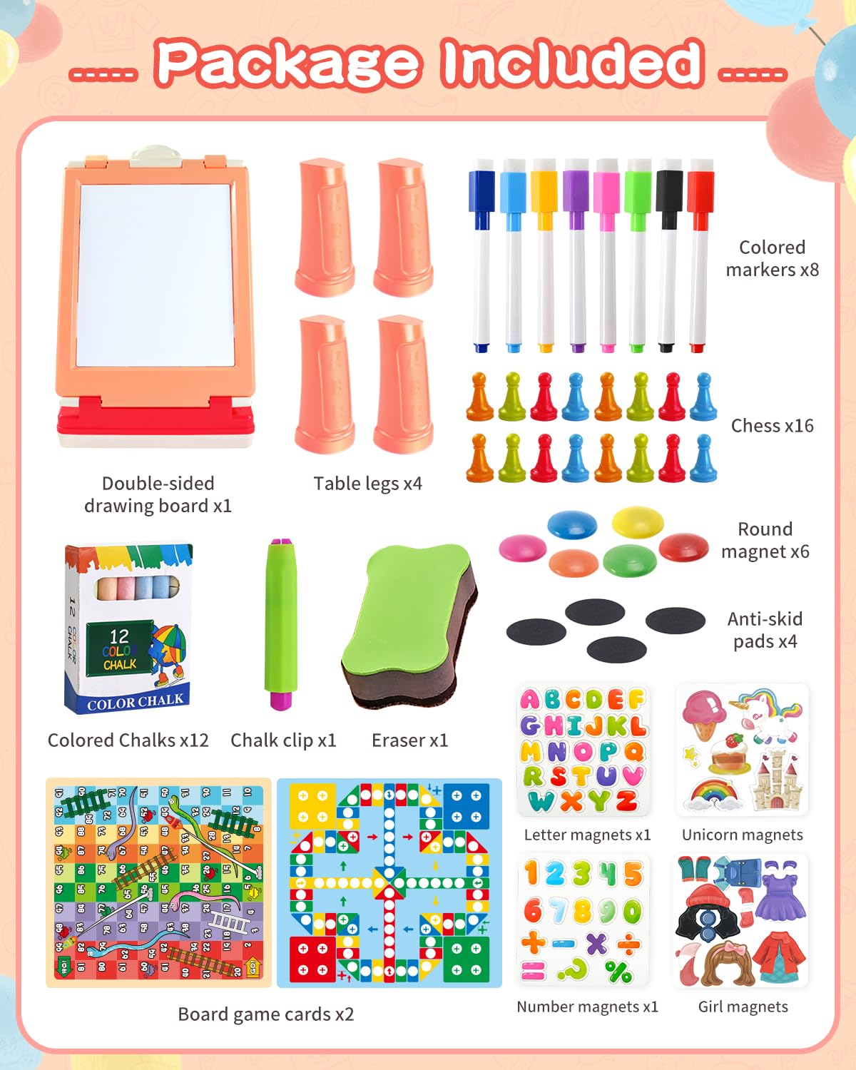 Elovien Foldable Art Easel for Kids, Double Sided with Chalkboard & Magnetic Dry Erase Board, Height Adjustable Desktop Easel, Educational Gift for Girls (Pink)