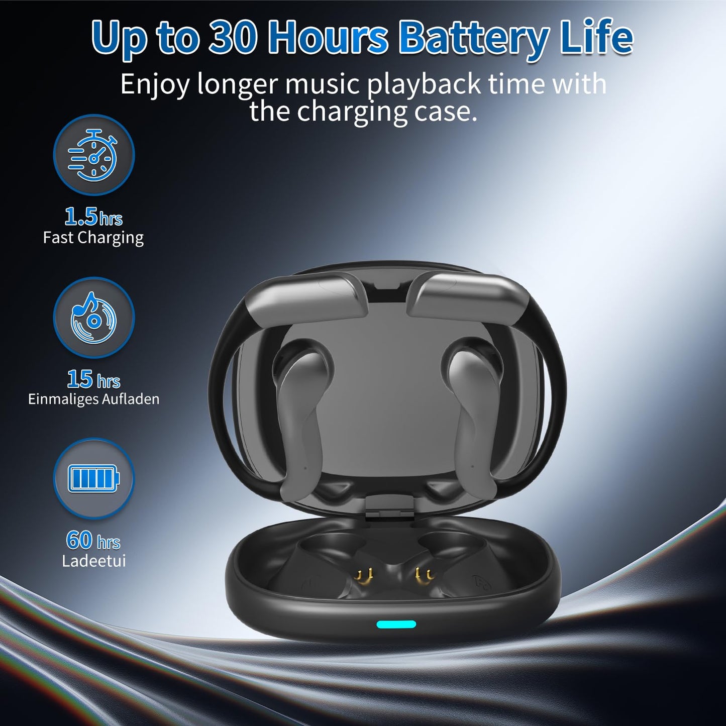 AI Translation Earbuds Real Time, 144 Languages Translator Earbuds, Bluetooth Open-Ear Translating Earbuds with 30H Playtime, Instant Voice Translator Device for Travel, Business, Learning, Black