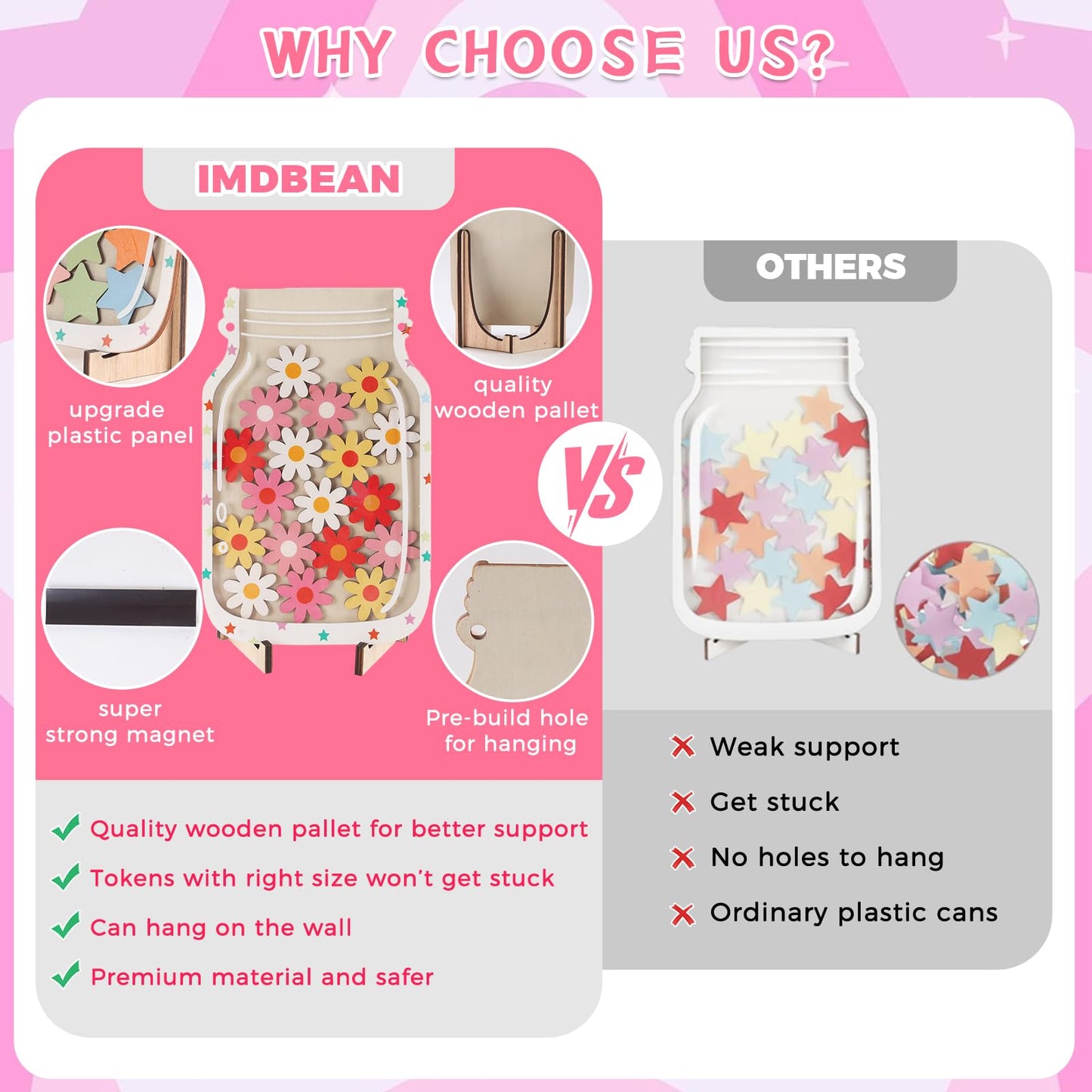 2 Pack Magnetic Reward Jar for Kids, Good Behavior Rewards Jar for Classroom Home, Potty Training Rewards Home Training for Boys Girls, Star and Flower Jar Reward System, Christmas Kids Gift