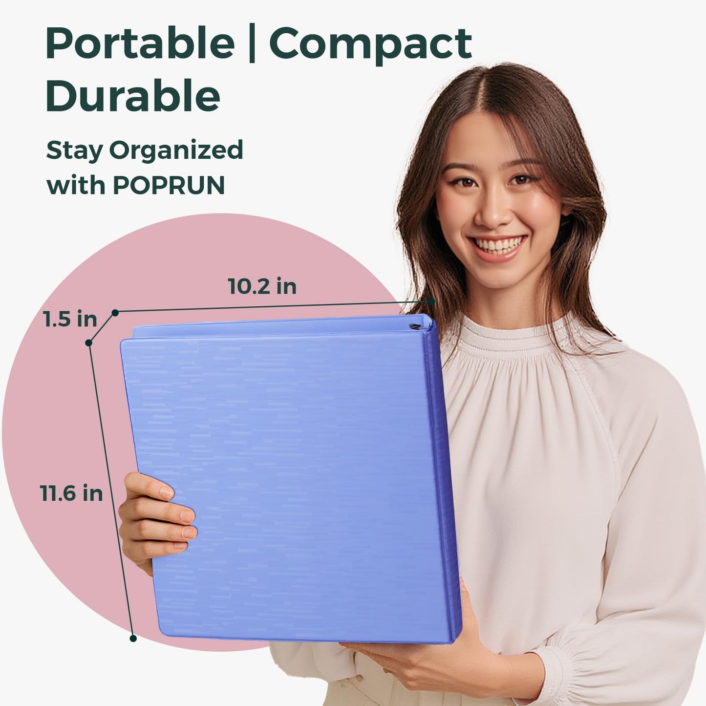 POPRUN 3 Ring Binder 1 Inch, PVC-Free, Holds 175 Sheets of 8.5 x 11 Paper, Extra Durable Organizer with 2 Pockets for School & Office, Heavy-Duty, 4 Pack, Cornflower Purple