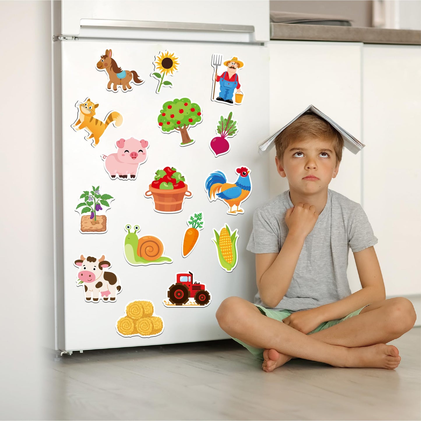 Fecheche Large Size Cute Fridge Magnets for Toddlers, Preschool Spelling Learning Education Refrigerador Magnetic Toy (Farm 48pcs)