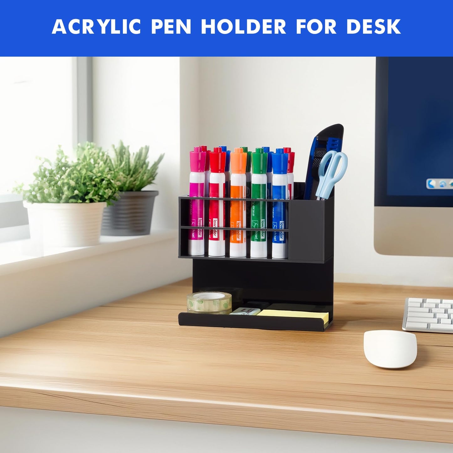 Banafich Black Magnetic Dry Erase Marker Holder for Whiteboard, Acrylic Magnet Pen Holder Wall Mount, Black Magnetic Pencil Holder Cup for Refrigerator Fridge, Office, Locker Accessories for Classroom