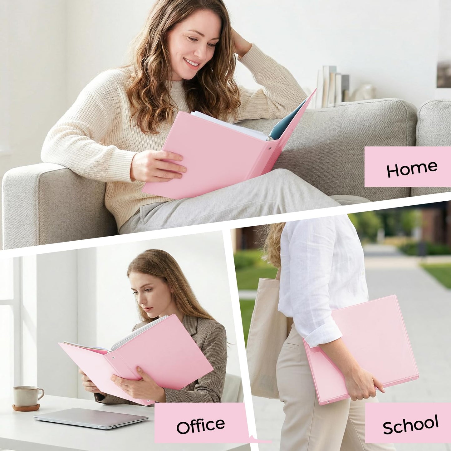 SKYDUE 1 Inch 3 Ring Binder with 8 Tab Dividers & 24 Labels, Pastel Binder Organizer for Letter Size Paper, Aesthetic School Binder for Notes, Documents, Office & Home Organization, Pink
