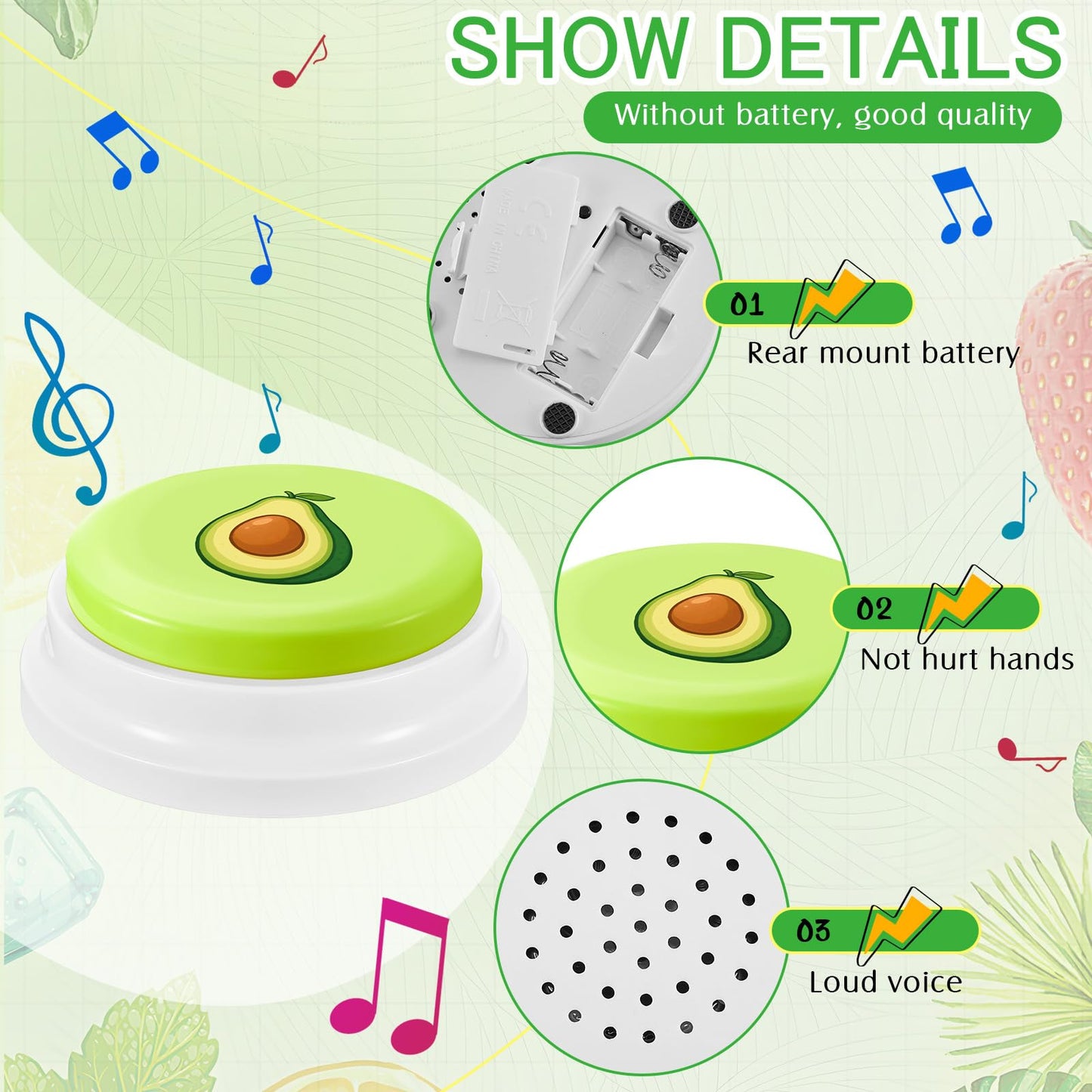 Syhood 8 Pcs Fruit Pronunciation Sounds Buzzer for Trivia Games, Answer Buzzers for Classroom, Feud Jeopardy Buzzer Button with Lights and Sounds for Classroom Party Teacher Game Show