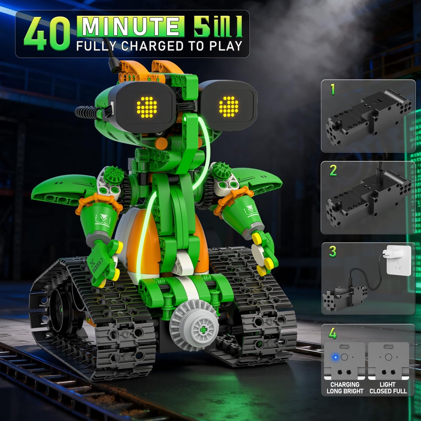 QHECTTY STEM Robot Building Kits for Kids 6-14, 5in1 Remote & APP Controlled STEM Tractor/Frog/Robot Building Toys, 732 Pcs Educational Building Block Sets for Kids, Erector Sets Gifts for Boys Girls