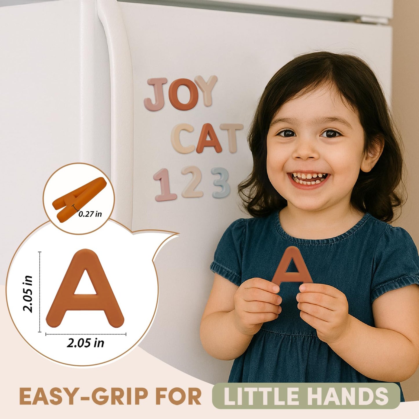 JoyCat Silicone Magnetic Letters and Numbers, 26 Uppercase Alphabet with 0-9, Fridge Magnets for Toddlers & Kids, Preschool Learning Refrigerator Toy Set, Birthday Gifts for Boys Girls (Muted Color)