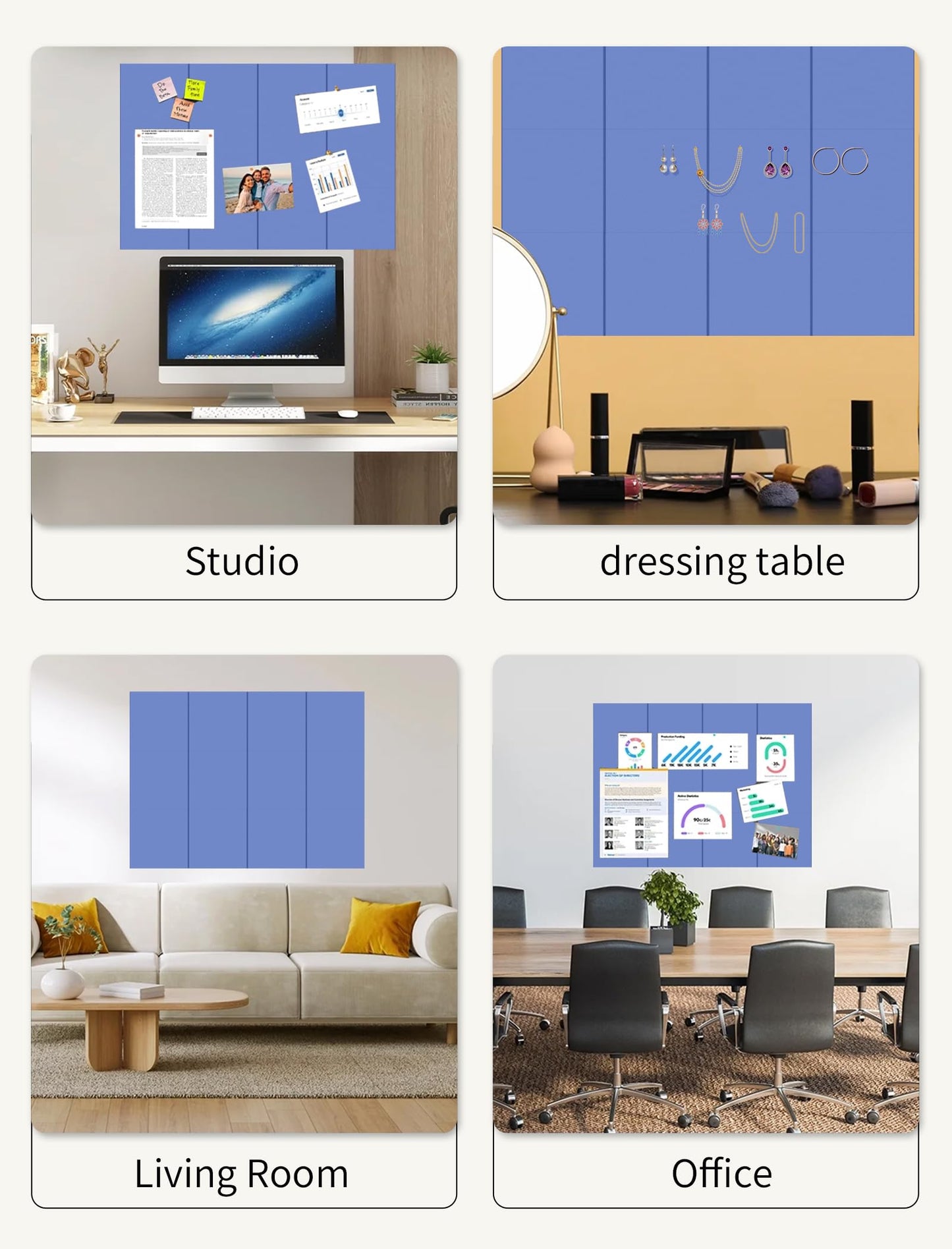 Large Bulletin Board 48"x 24" Cork Boards for Walls, 8 Pack Felt Wall Panels Photo Board, Cork Board for Office Home Pin Board