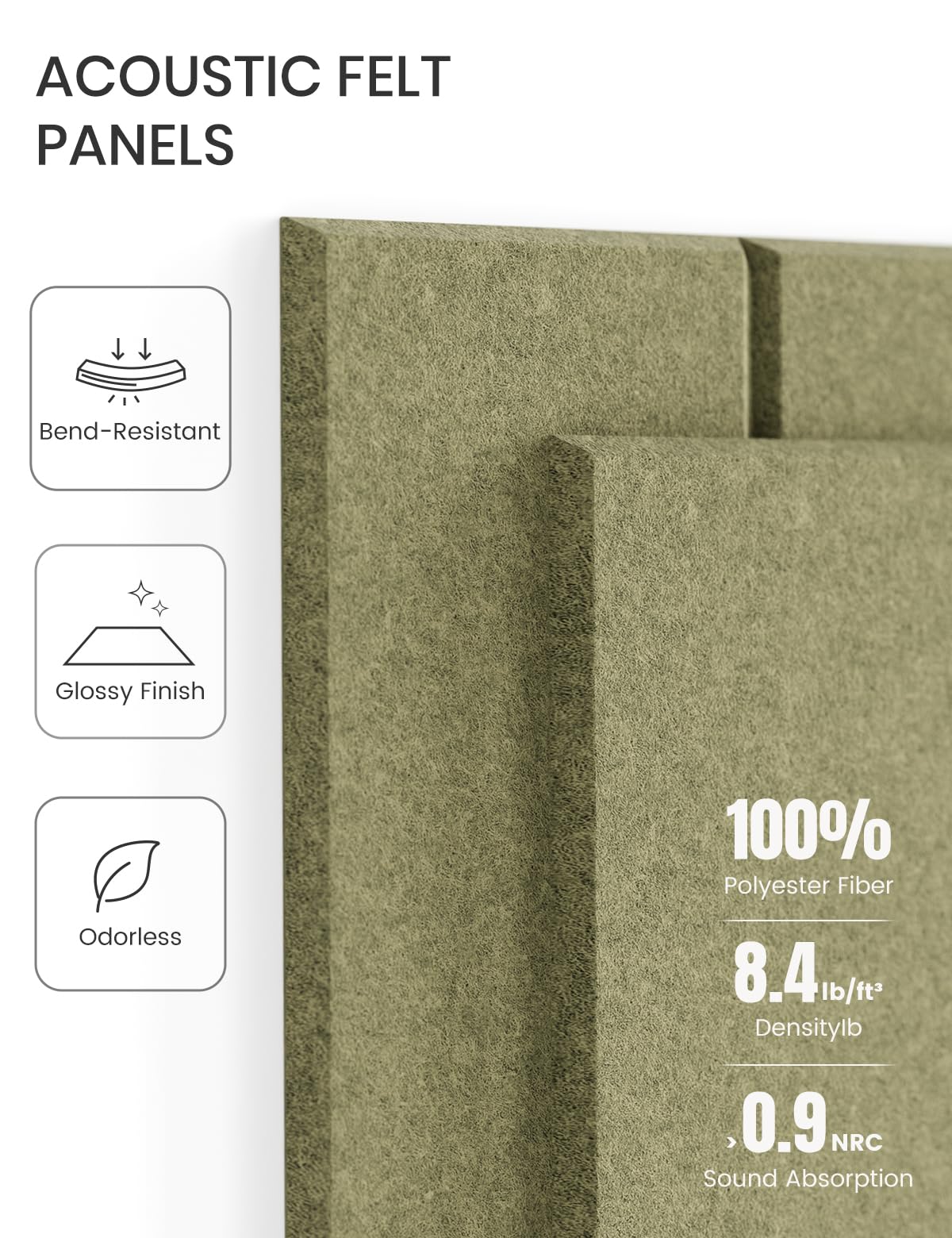 Felt Bulletin Board Tiles -28"x18" with 40 Adhesive Tabs, Cork Board Alternative for Office Decor, Push Pin Board Wall Organizer 6-Pack(Olive Green)