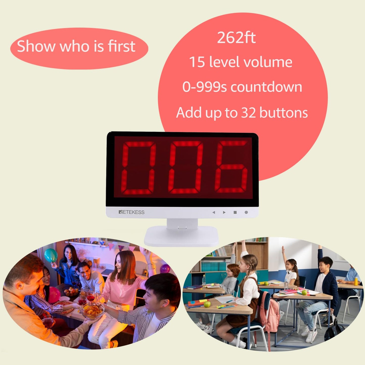 Retekess TM101 Buzzers for Trivia Games, Jeopardy Buzzers with Light, Add Up to 32 Buttons, 262ft,Game Show Buzzers for Classroom,School Competition,Family Feud and Back to School