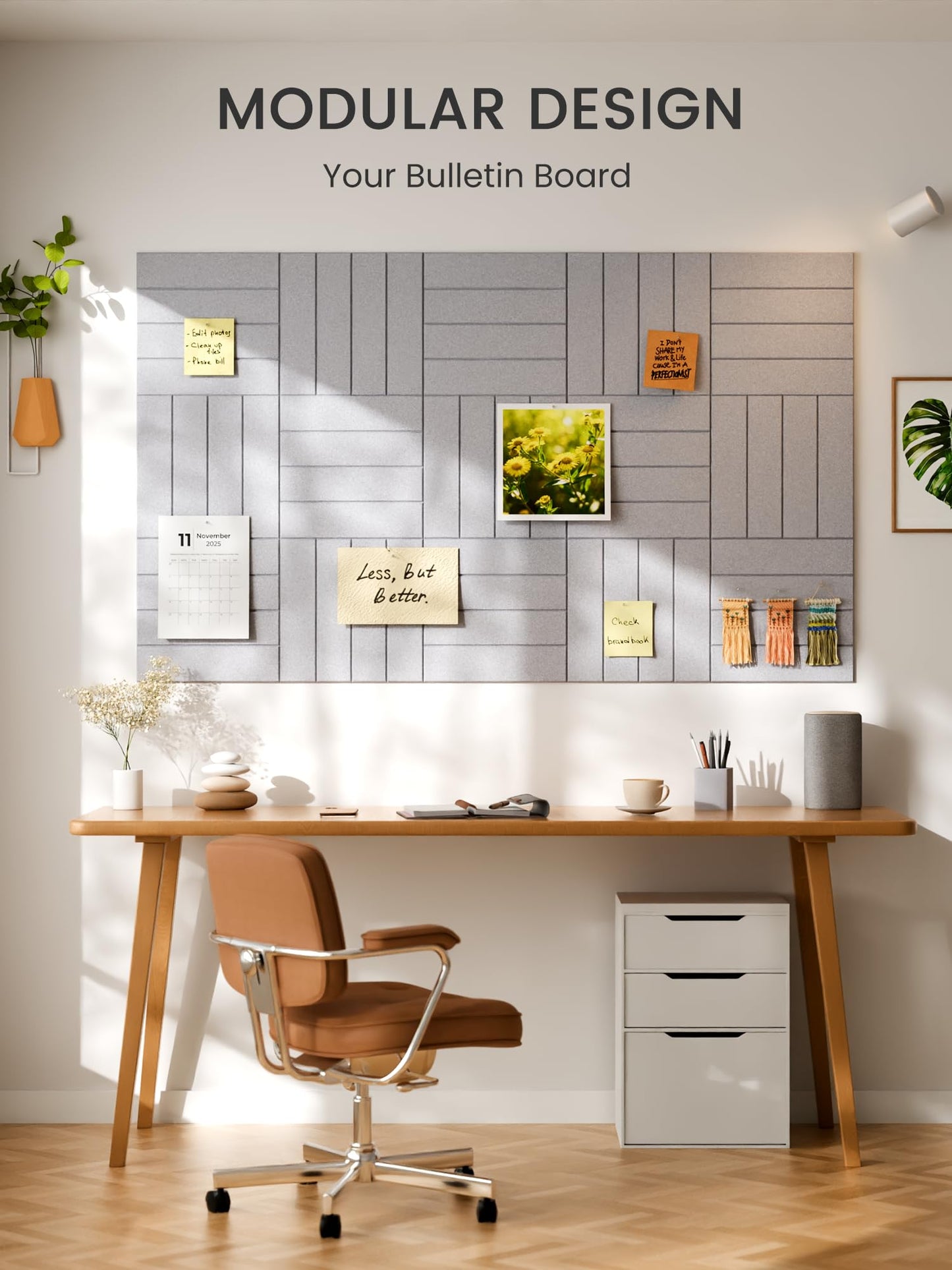 Bumusty Large Cork Board Alternative-48 x 36" Felt Bulletin Board Tiles, with 30 Pushpins, 70 Adhesive Tabs, Bold-Stripe 12-Pack, Cork Boards for Office Push Pin Board Felt Board-Soft Gray