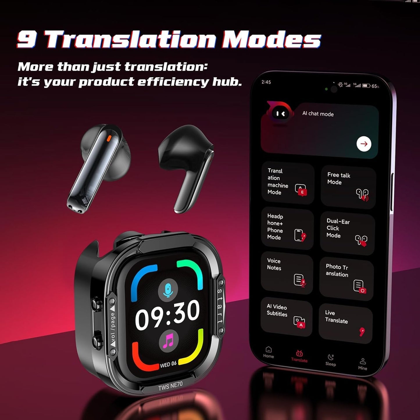 NE70 Earbuds, 2026 New NE70 AI Translation Earbuds in Real Time, Language Translator Headphones with LCD Touch Screen Audifonos Traductores Inglés Español Support 165 Languages for Travel Business